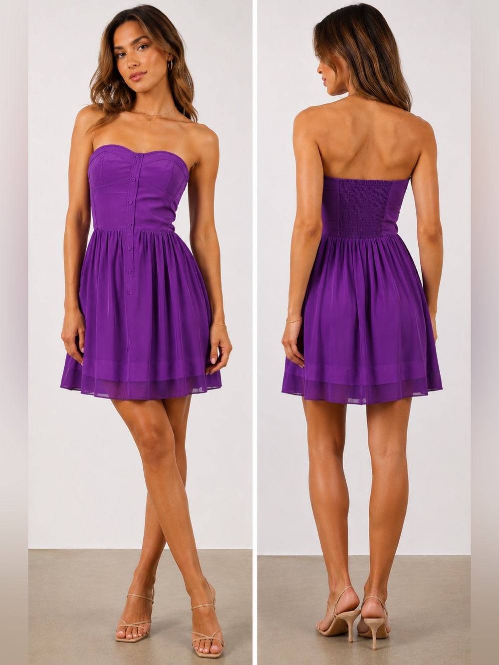 Rebecca Taylor 100% silk cocktail dress strapless purple size 2